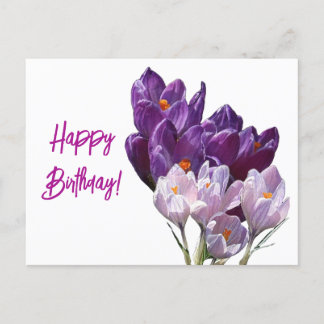 Cartão Postal De Festividades Feliz aniversário, bonito roxo, croco floral