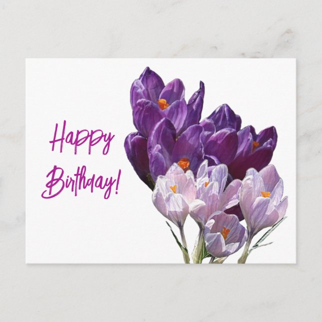 Cartão Postal De Festividades Feliz aniversário, bonito roxo, croco floral (Frente)