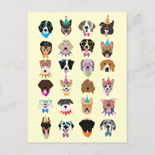 Cartão Postal De Festividades Feliz Aniversário Cachorro Enfrenta Animais Pawty