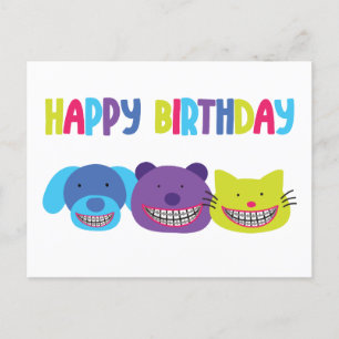 Cartão Postal De Festividades Feliz aniversário de animais em castelos ortodont