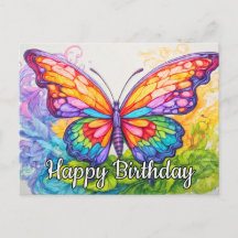 Feliz Aniversário Desenho Fofo de Borboleta Retro