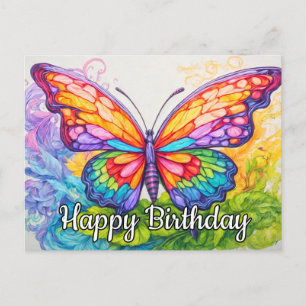 Cartão Postal De Festividades Feliz Aniversário Desenho Fofo de Borboleta Retro