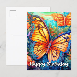 Cartão Postal De Festividades Feliz Aniversário, Design de Borboleta Branca
