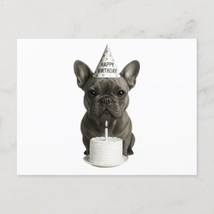 Cartão Postal De Festividades Feliz Aniversário do Buldogue Francês