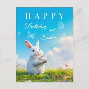 Cartão Postal De Festividades Feliz Aniversário e Coelho de Páscoa