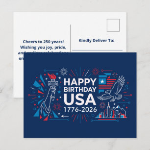 Cartão Postal De Festividades Feliz Aniversário EUA 250