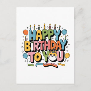 Cartão Postal De Festividades Feliz Aniversário Gatinho Fofo