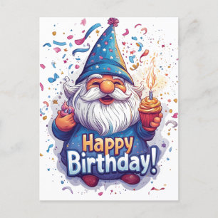 Cartão Postal De Festividades Feliz Aniversário Gnomo: Design de Aniversário Gim