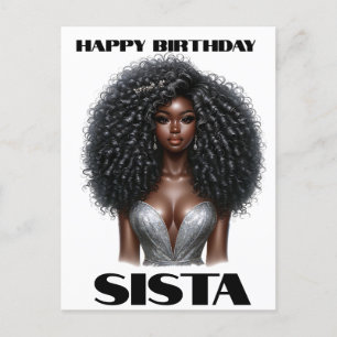 Cartão Postal De Festividades Feliz aniversário irmã negra melanina rainhas