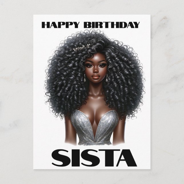 Cartão Postal De Festividades Feliz aniversário irmã negra melanina rainhas (Frente)