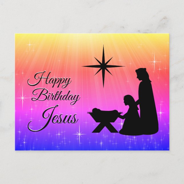 Cartão Postal De Festividades Feliz aniversário Jesus, Natal Natividade (Frente)