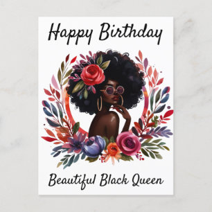 Cartão Postal De Festividades Feliz aniversário Linda Rainha Negra Melanin Sista