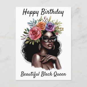 Cartão Postal De Festividades Feliz aniversário Linda Rainha Negra Melanin Sista