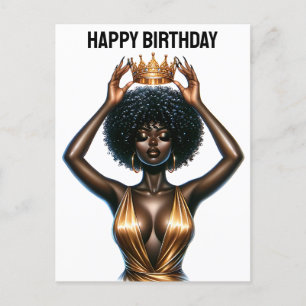 Cartão Postal De Festividades Feliz aniversário, linda rainha negra, melanina po