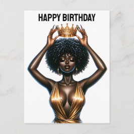 Cartão Postal De Festividades Feliz aniversário, linda rainha negra, melanina po