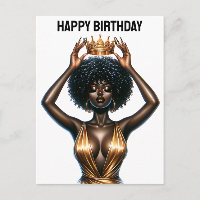 Cartão Postal De Festividades Feliz aniversário, linda rainha negra, melanina po (Frente)