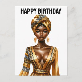 Cartão Postal De Festividades Feliz aniversário, linda rainha negra, melanina po