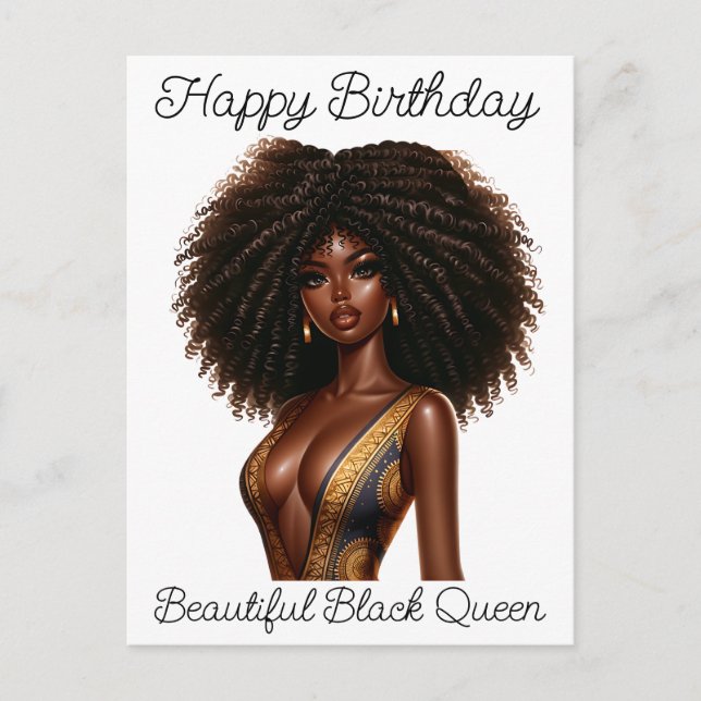 Cartão Postal De Festividades Feliz aniversário, linda rainha negra, melanina po (Frente)