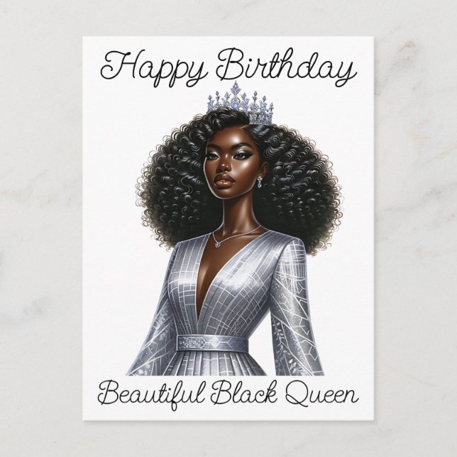 Cartão Postal De Festividades Feliz aniversário linda rainha negra melanina sist (Frente)