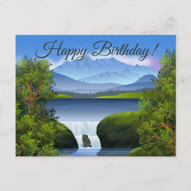 Cartão Postal De Festividades Feliz Aniversário Natureza Montanha Paisagem Caiei (Frente)