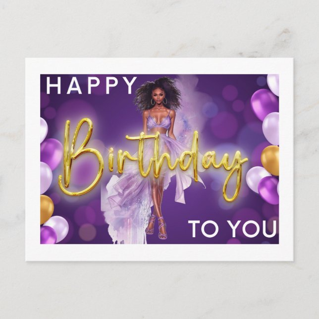 Cartão Postal De Festividades Feliz Aniversário Para Você Melanin Sista Rainha N (Frente)