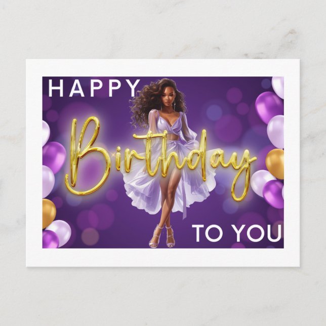 Cartão Postal De Festividades Feliz Aniversário Para Você Melanin Sista Rainha N (Frente)