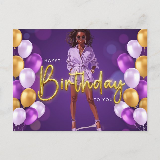 Cartão Postal De Festividades Feliz Aniversário Para Você Melanin Sista Rainha N (Frente)