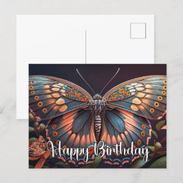 Cartão Postal De Festividades Feliz Aniversário Russo Linda Arte de Borboleta