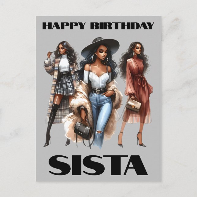 Cartão Postal De Festividades Feliz Aniversário Sista Black Girl Magic Melanin L (Frente)