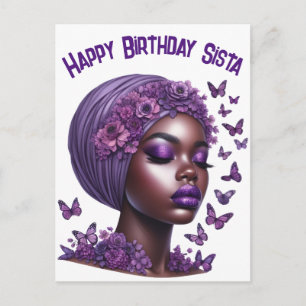 Cartão Postal De Festividades Feliz Aniversário Sista Negra Mágica Melanina rain