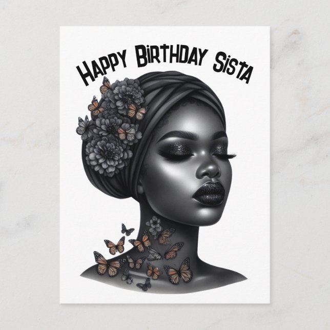 Cartão Postal De Festividades Feliz Aniversário Sista Negra Mágica Melanina rain (Frente)