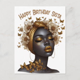 Cartão Postal De Festividades Feliz Aniversário Sista Negra Mágica Melanina rain