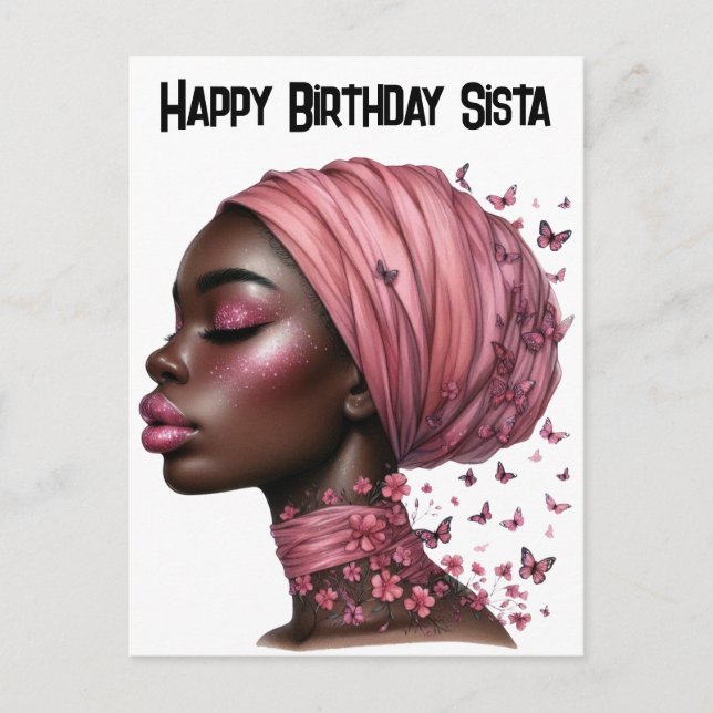 Cartão Postal De Festividades Feliz Aniversário Sista Negra Mágica Melanina rain (Frente)