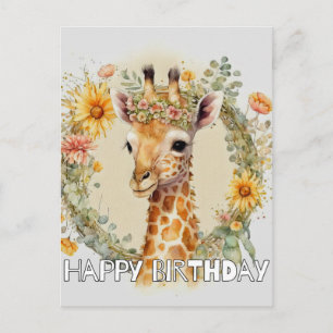 Cartão Postal De Festividades Feliz Aniversário Super Bonita Girafa