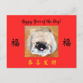 Cartão Postal De Festividades Feliz Ano do Cachorro Pekingese CNY