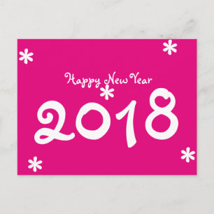 Cartão Postal De Festividades Feliz ano novo 2018 Tipografia White Star Rosa Que