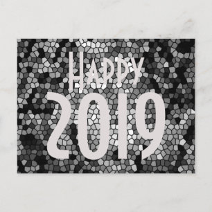 Cartão Postal De Festividades feliz ano novo 2019 Padrão Mosaico Preto e Branco