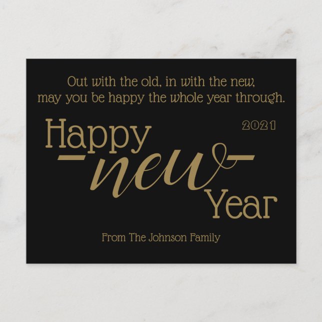Cartão Postal De Festividades Feliz ano novo 2021 Com O Antigo (Frente)