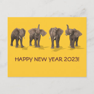 Cartão Postal De Festividades feliz ano novo 2023 Elefantes