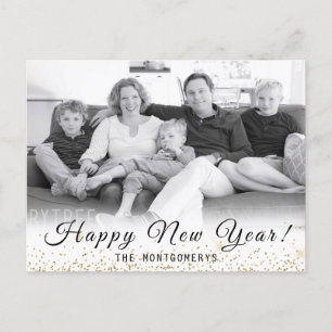Cartão Postal De Festividades Feliz Ano Novo 2024 Foto da Família com Confetes D