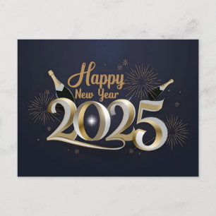 Cartão Postal De Festividades Feliz ano novo 2025: Celebração Elegante