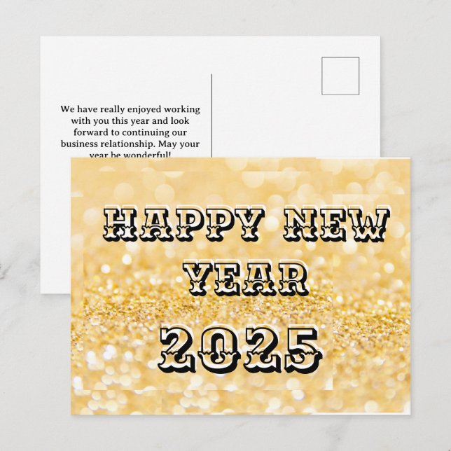 Cartão Postal De Festividades Feliz ano novo 2025 Chic Custom Dourado Business (Frente/Verso)
