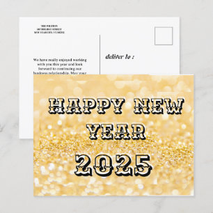 Cartão Postal De Festividades Feliz ano novo 2025 Chic Custom Dourado Business