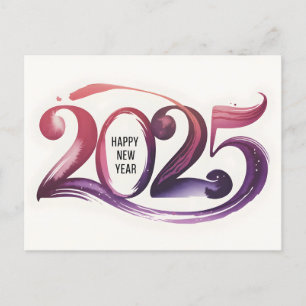 Cartão Postal De Festividades Feliz ano novo 2025 com texto colorido
