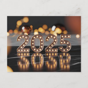 Cartão Postal De Festividades Feliz ano novo 2025 com texto colorido