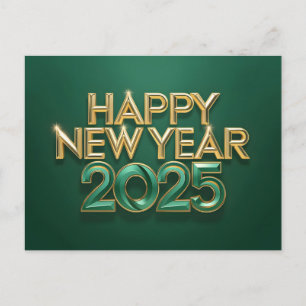 Cartão Postal De Festividades Feliz ano novo 2025 com texto colorido