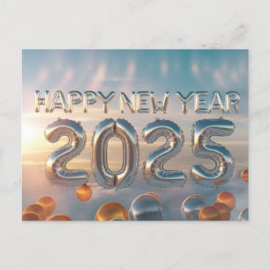 Cartão Postal De Festividades Feliz ano novo 2025 com texto colorido
