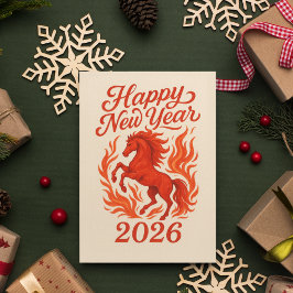 Cartão Postal De Festividades Feliz ano novo 2026 Cavalo de Fiery