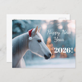 Cartão Postal De Festividades Feliz ano novo 2026: Cavalo Festivo em Santa Hat