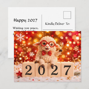 Cartão Postal De Festividades Feliz Ano Novo 2027 Ano do Bode/Carnero